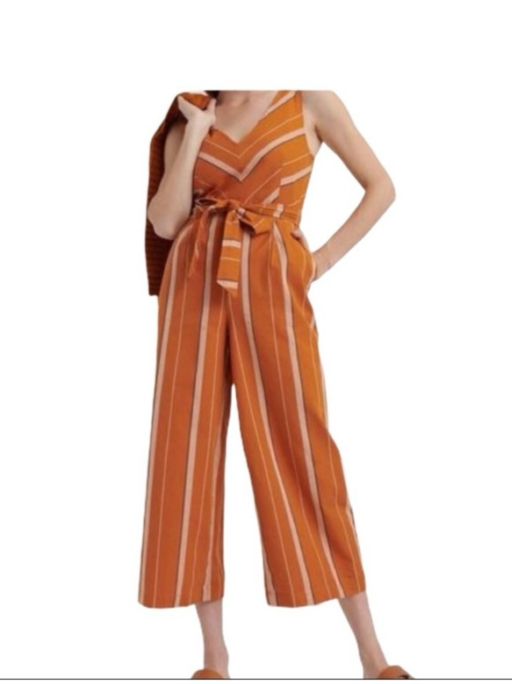 Lucky Brand  Rust Striped V-Neck Wide-Leg Jumpsuit
